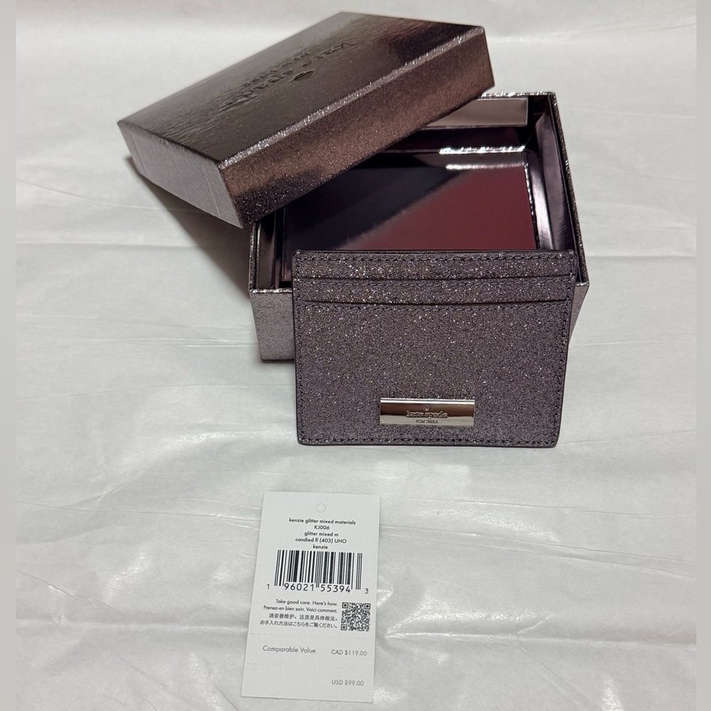 NWT Kate Spade Kenzie Boxed Glitter Small Card Holder in Silver Candied Flower - Picture 5 of 13
